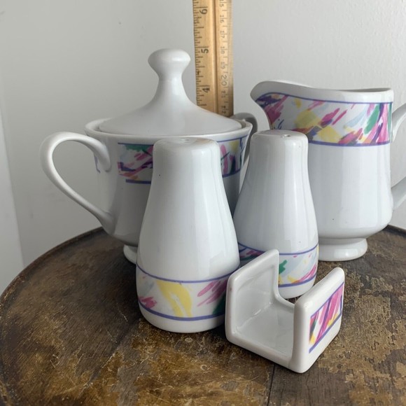 McCrory Stores 1994~6 Pc Condiment Set~Sugar Creamer Salt Pepper Packet Holder - Picture 3 of 9